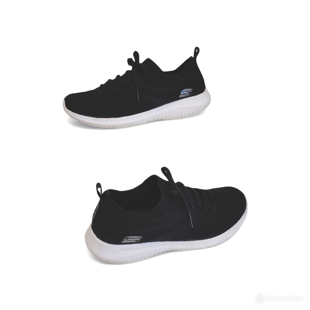 Skechers air cooled women slip on memory foam black gym shoes sneakers size 9
